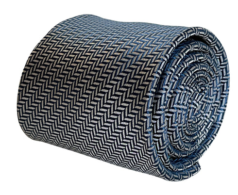 Plain navy blue and white tie with herringbone design